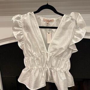Anthropologie White Flutter Sleeve bow  Blouse Hutch NWT